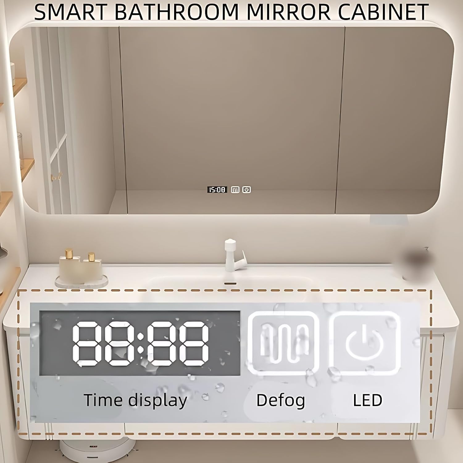 White 44IN Modern Bathroom Vanity with Sink - Floating Bathroom Cabinet has Smart LED Defog Mirror & 2 Drawers | Bathroom Vanities with Tissue Slot, Electronic Display