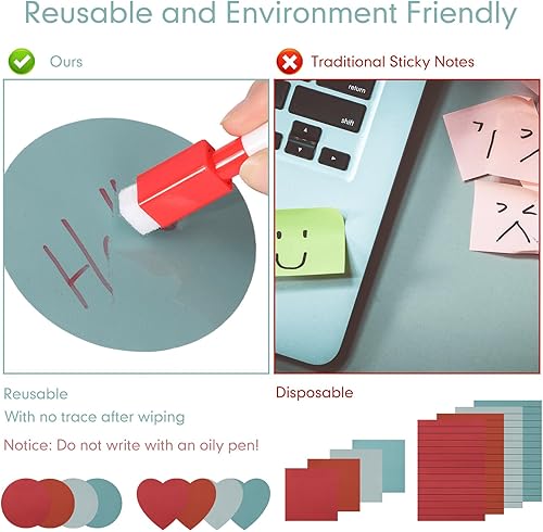 Miniatura 3 de Motiskyy 16 notas adhesivas reutilizables de borrado en seco, 4 calcomanías de pizarra blanca de diferentes formas, cuadradas, rectangulares,