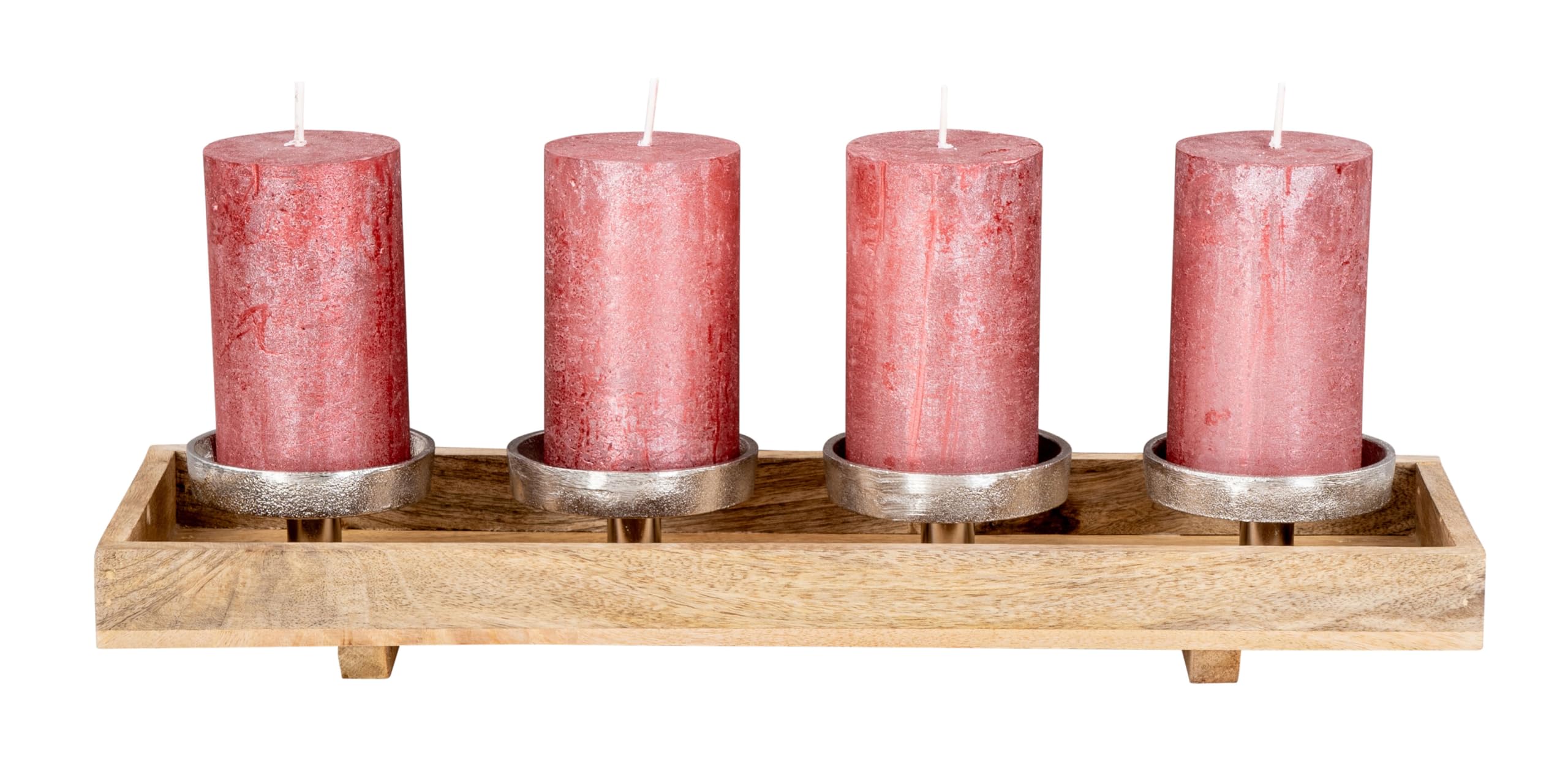 levandeo Adventskranz Holz Lang L46cm Mango Weihnachtsdeko Kerzen Tablett Tischdeko Weihnachten Kerzenständer Adventskerzenhalter Deko