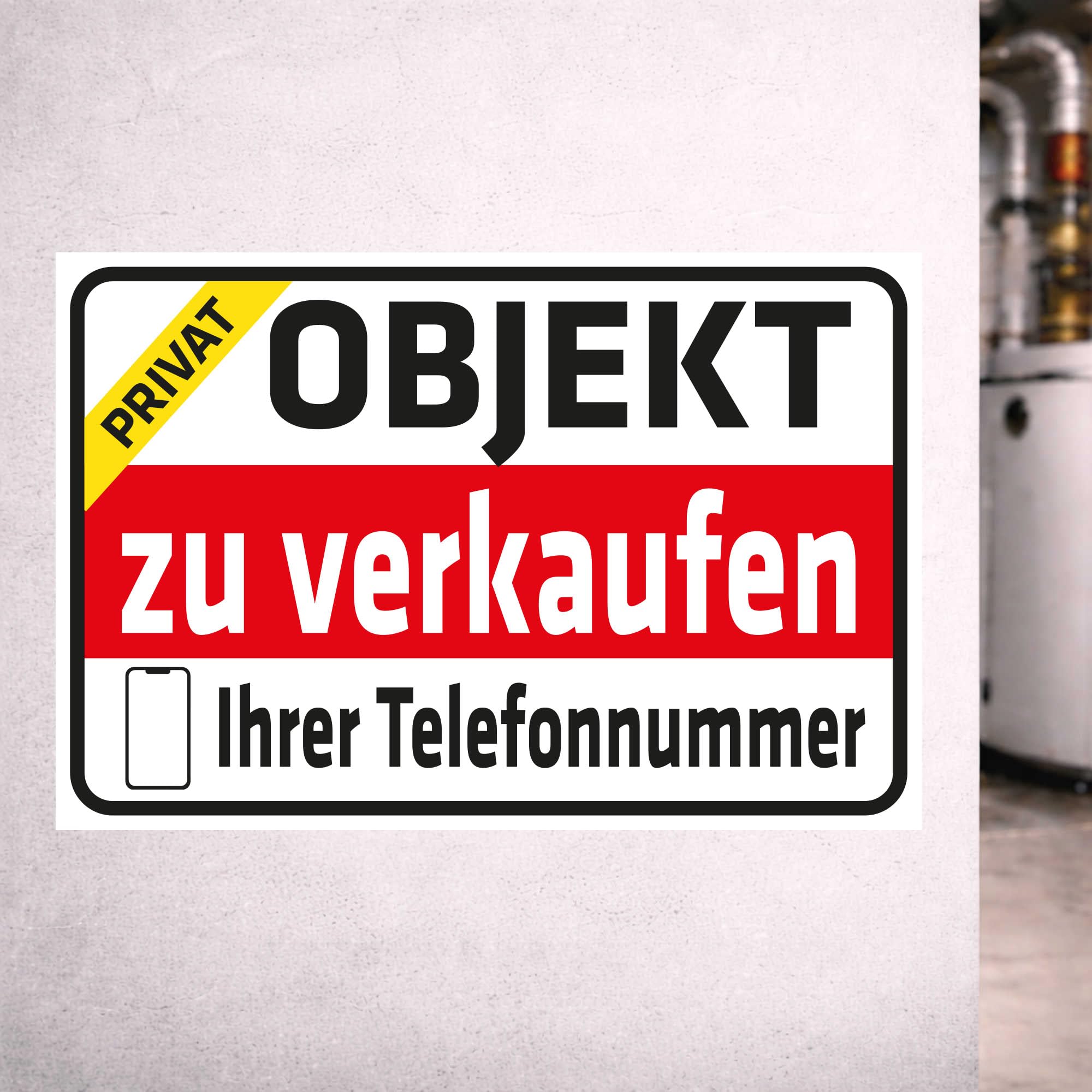 INDIGOS UG - Aluverbundplatte Schilder 3mm - Sicherheit - Objekt zu verkaufen - Privat - mit Ihrer Telefonnummer - Wunschtext - 600x400 mm - Hotel, Firma, Schutz, KITA, Arzt, Praxis, Wohnung