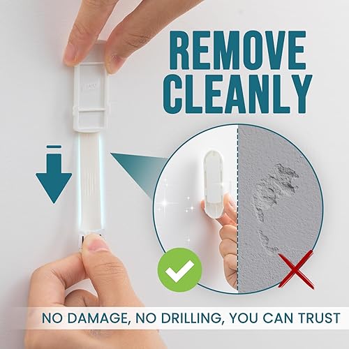 Miniatura 2 de TAILI Ganchos para colgar, 6 ganchos adhesivos de plástico y 8 tiras adhesivas, ganchos blancos para pared pintada, sin daños, resisten hasta 3