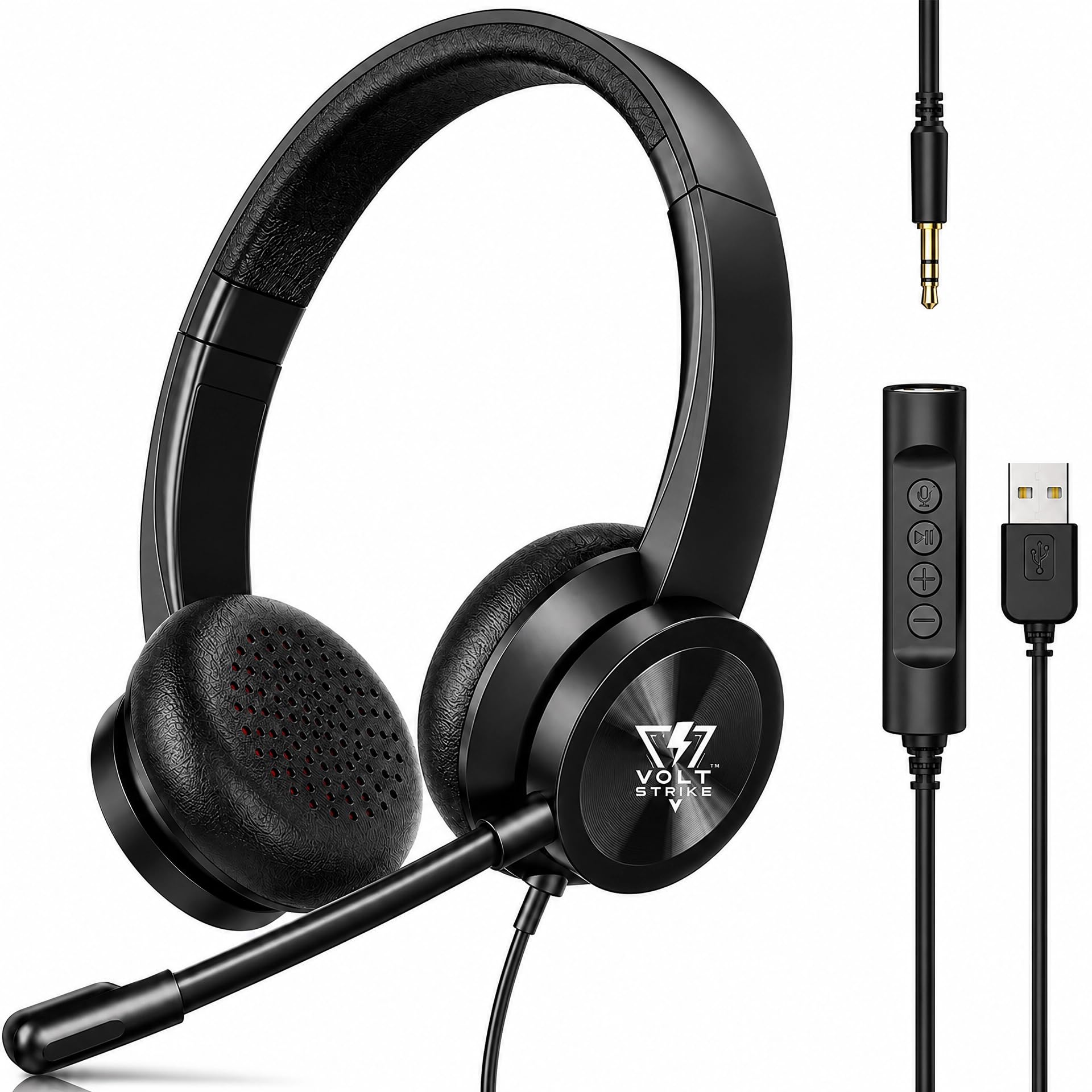 Volt Strike Pro Series Wired USB On Ear Headset with Mic | 40 mm Driver | Computer/PC or Laptop Headphone | Noise Cancellation Microphone | in-line Control for Home, Office, Teams or Zoom, Black-picture-18