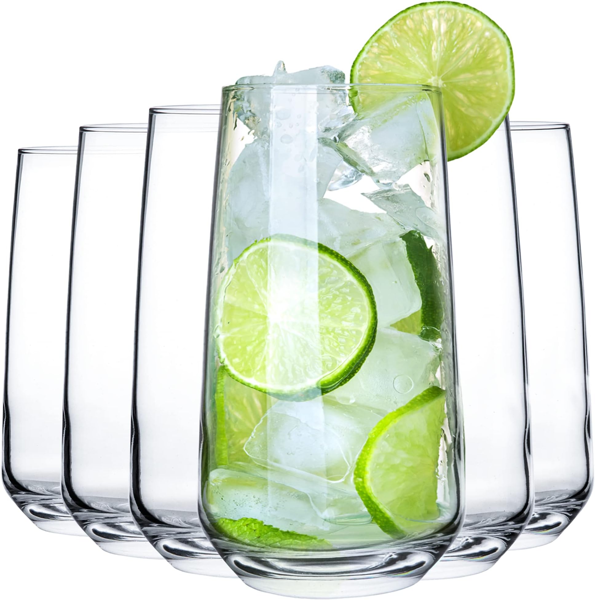 Crystalia Premium Drinking Glasses Set of 6 Tall Glass Tumbler 480ml 100% Lead Free Juice Glasses, Beer Glasses, Water Glasses, Highball Glasses, Cocktail Glasses Milkshake Milk Iced Tea Soda Glasses