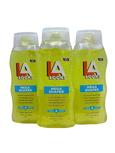 L A Look Gel #9 Mega Hold Gel para peinar de 20 onzas, sujeción extrema, sin descamación, para todo el cabello, resistente a la humedad (amarillo)