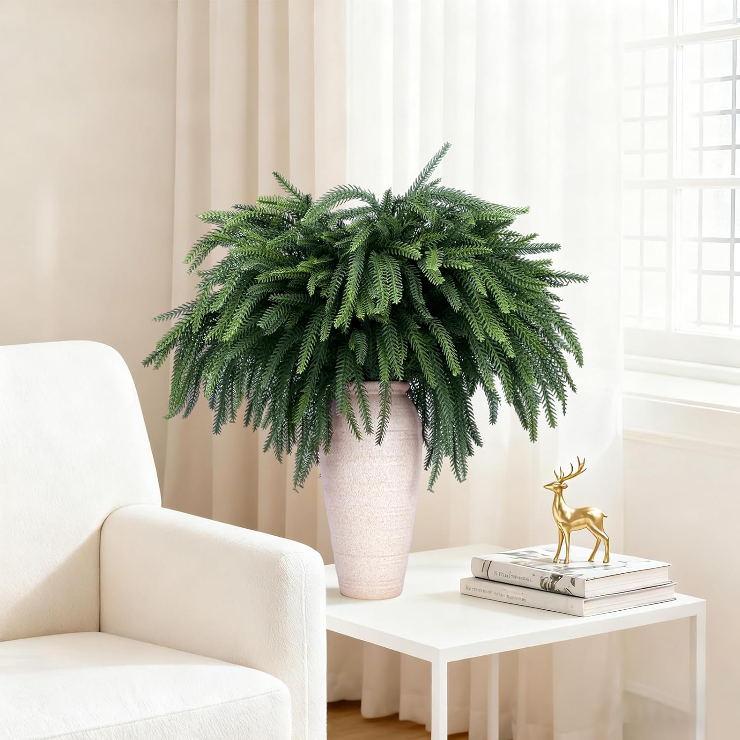 16 Pcs Real Touch Norfolk Pine Branches, 18" Artificial Pine Branches Faux Christmas Greenery, Evergreen Norfolk Pine Stems Picks for Vase DIY Crafts Christmas Decorations Indoor Home Décor - Image 6