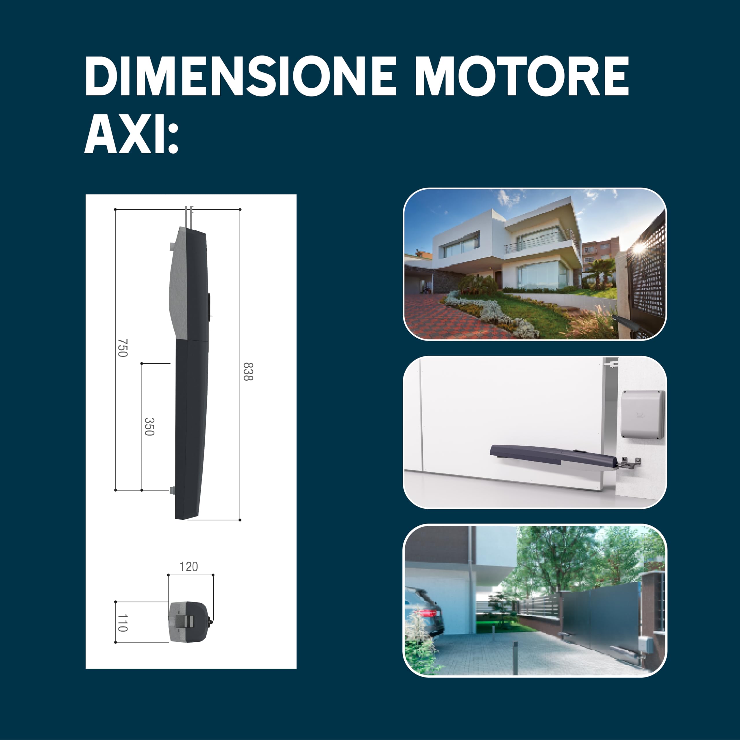 CAME Kit Pistone AXI per cancelli a battente con ante fino a 2m e 200kg, include due motori 24 V, fotocellule, lampeggiante, due trasmettitori, scheda radiofrequenza, quadro comando, base fissaggio