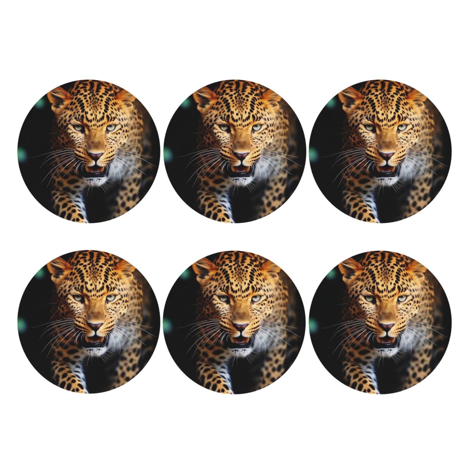 6pcs Leather Coasters for Drinks, Leopard Drink Coasters for Tabletop Protection, 4" Cup Coasters for Coffee Table Decor, Non-Slip Drinking Cup Mat for Hot Or Cold Drink