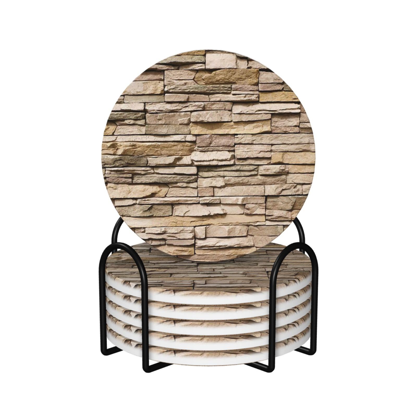 Rustic Rocks - Set di 6 sottobicchieri decorativi in ceramica con stampa a muro di mattoni