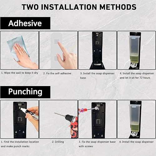 Miniatura 5 de Dispensador de jabón de manos montado en una sola pared, bomba de ducha negra de 13.5 oz13.5 fl oz, dispensador de jabón líquido transparente