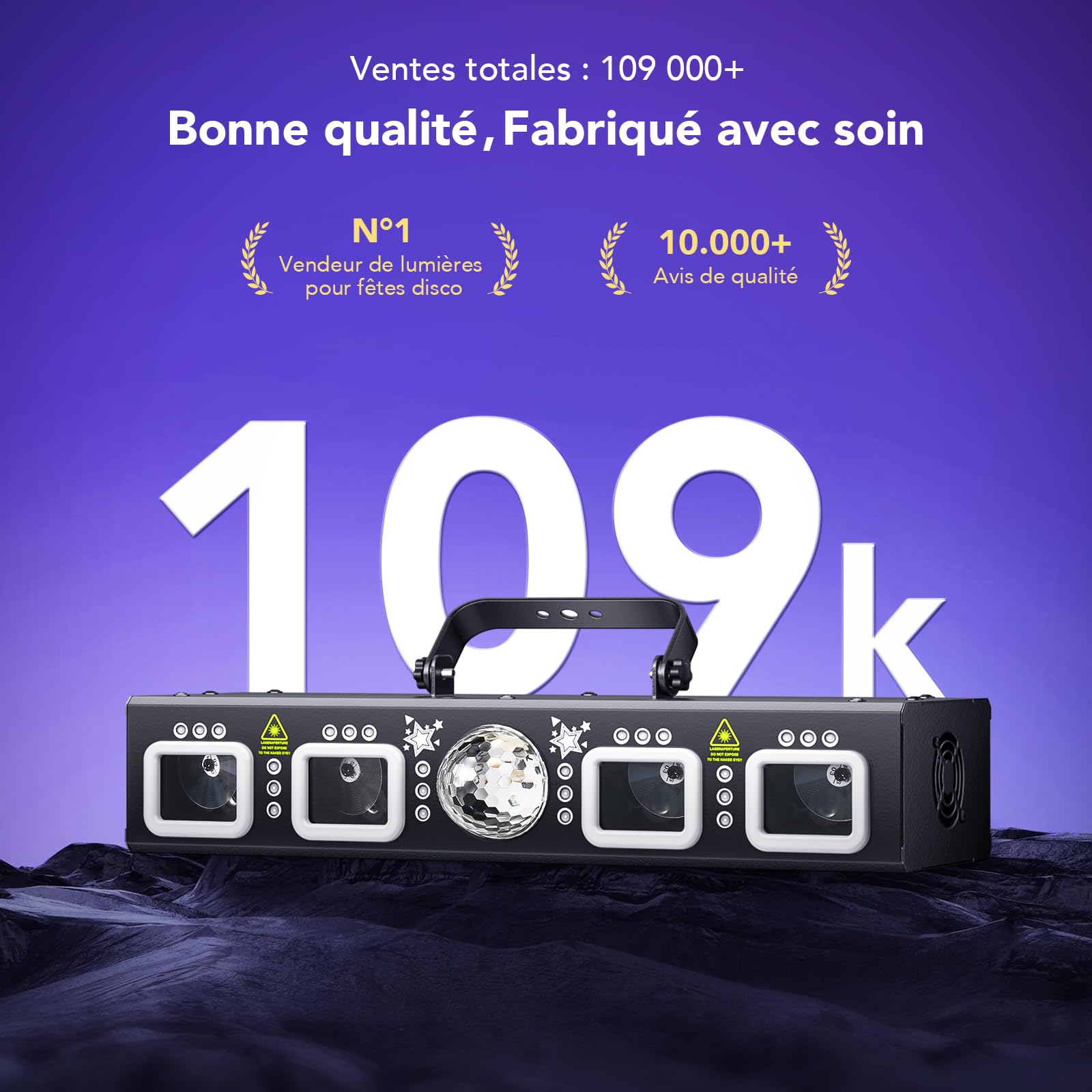 Keobin Jeux de Lumiere DJ, Lumière Disco avec Télécommande et Stroboscope, Kaléidoscope Effet Lampe de Scène RGB & UV, DMX 514 Boule Disco Musique Commande Vocale,Idéal pour Club,Soirée,Fête,Noël