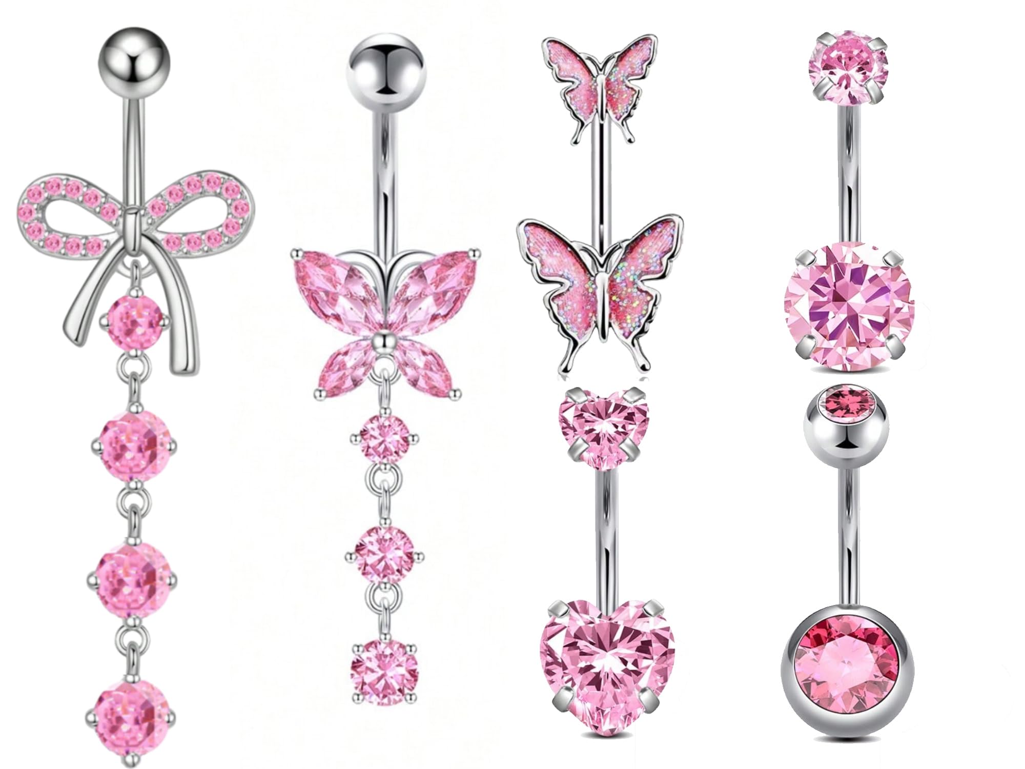Belly Button Ring Surgical Stainless Steel Belly Button Rings for Women Pink Piercing Jewelry Dangling Belly Ring Pack