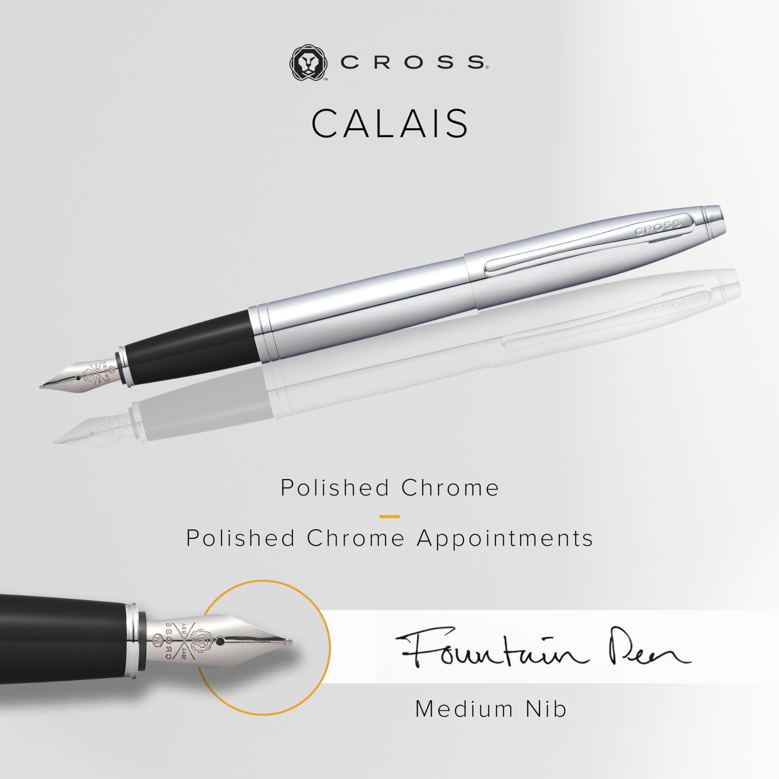 Cross Calais Füllfederhalter (M-Feder, inkl. Schwarze Tintenpatrone und Premium Geschenkbox) Glanz-Chrom