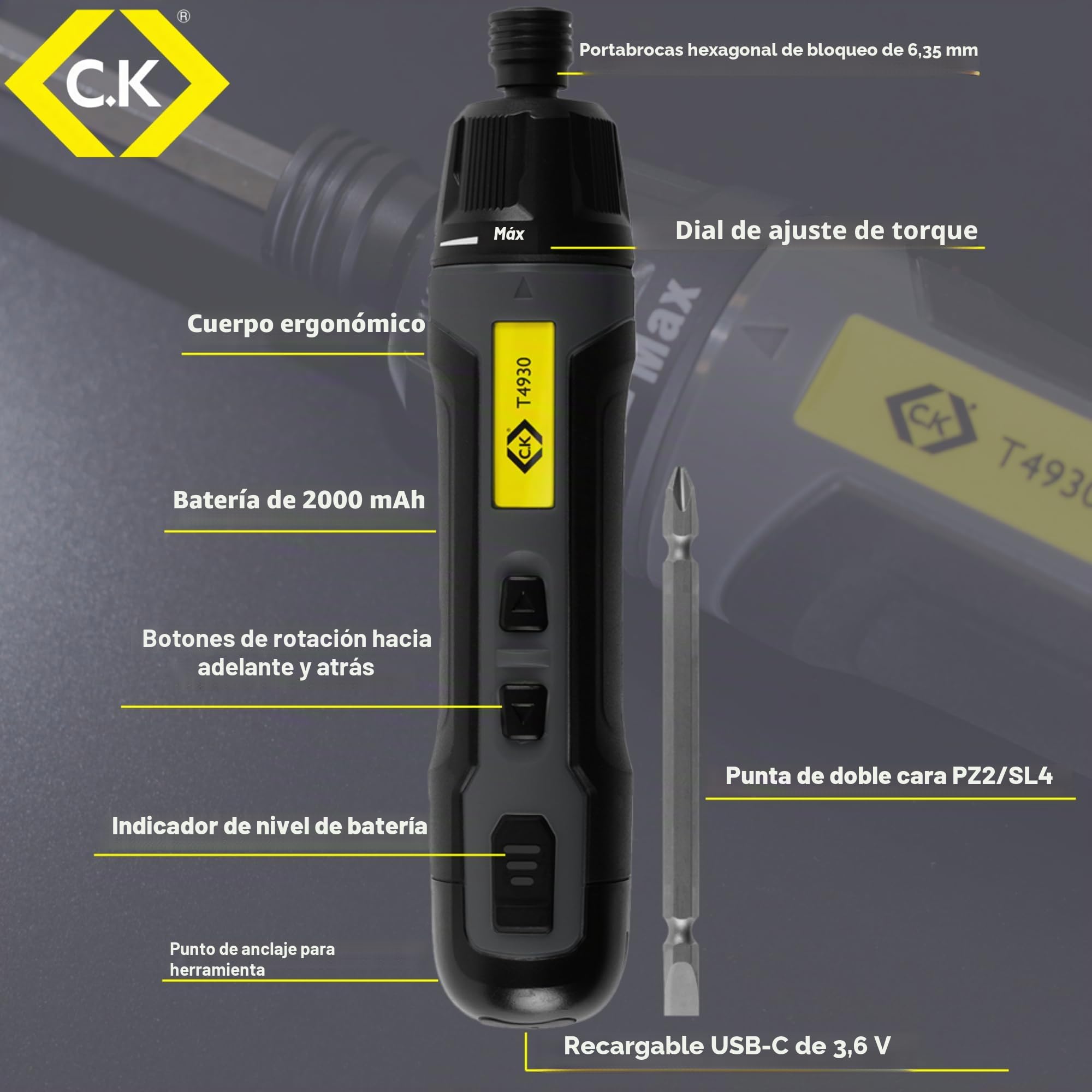 Destornillador eléctrico con torque ajustable