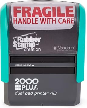 Fragile Handle with Care Self Inking Stamp, Printer 40 w/ 2 Pads - Red Ink Large