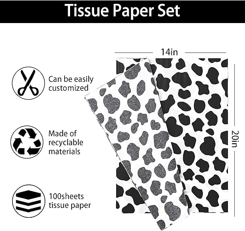 Miniatura 9 de Whaline 100 piezas de papel de seda con estampado de vaca, papel de regalo de vaca marrón, papel de embalaje de regalo de vaca, papel de embalaje