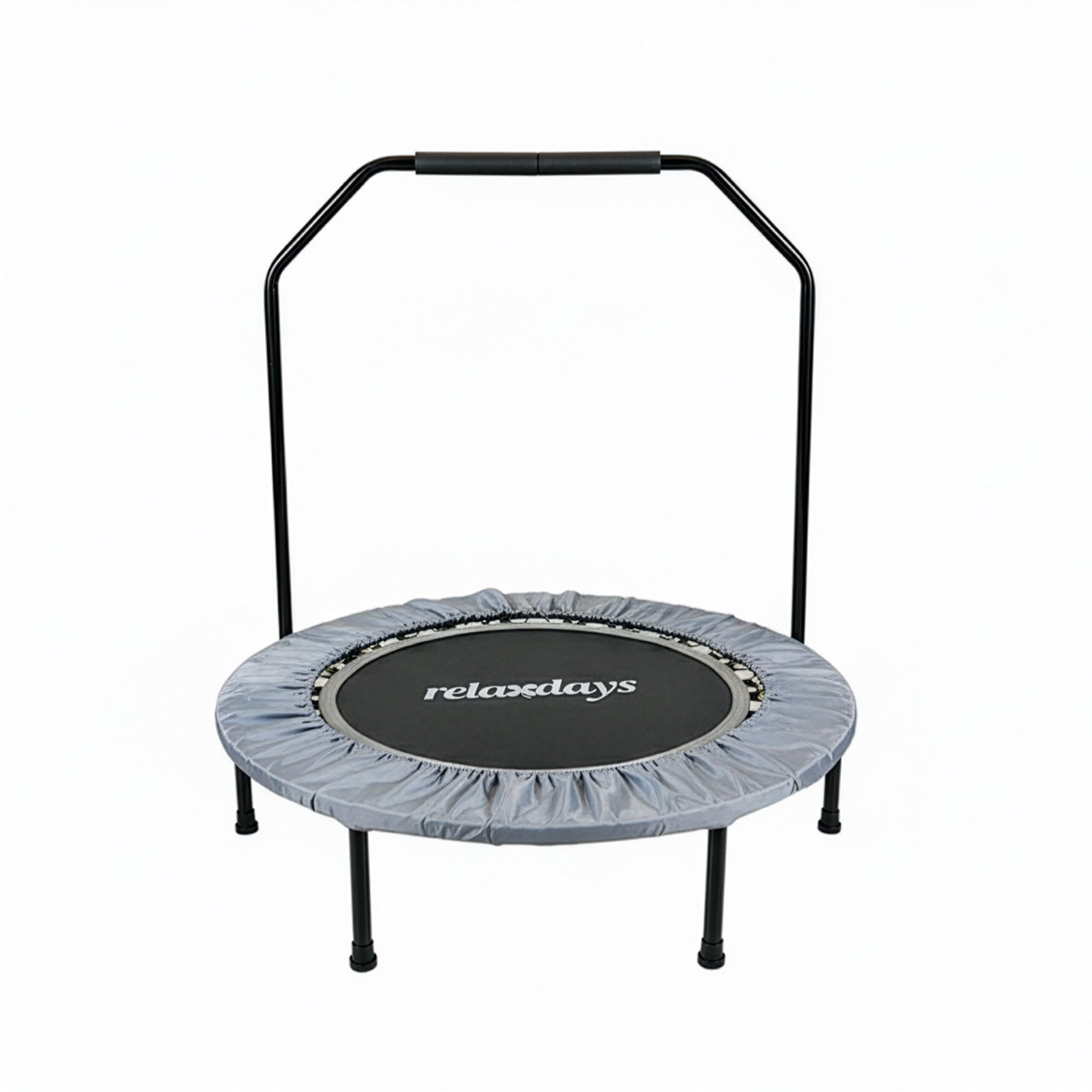 Relaxdays Trampolin mit Haltestange, Ø 102 cm, faltbares Minitrampolin bis 120 kg, Fitnesstrampolin Indoor, grau