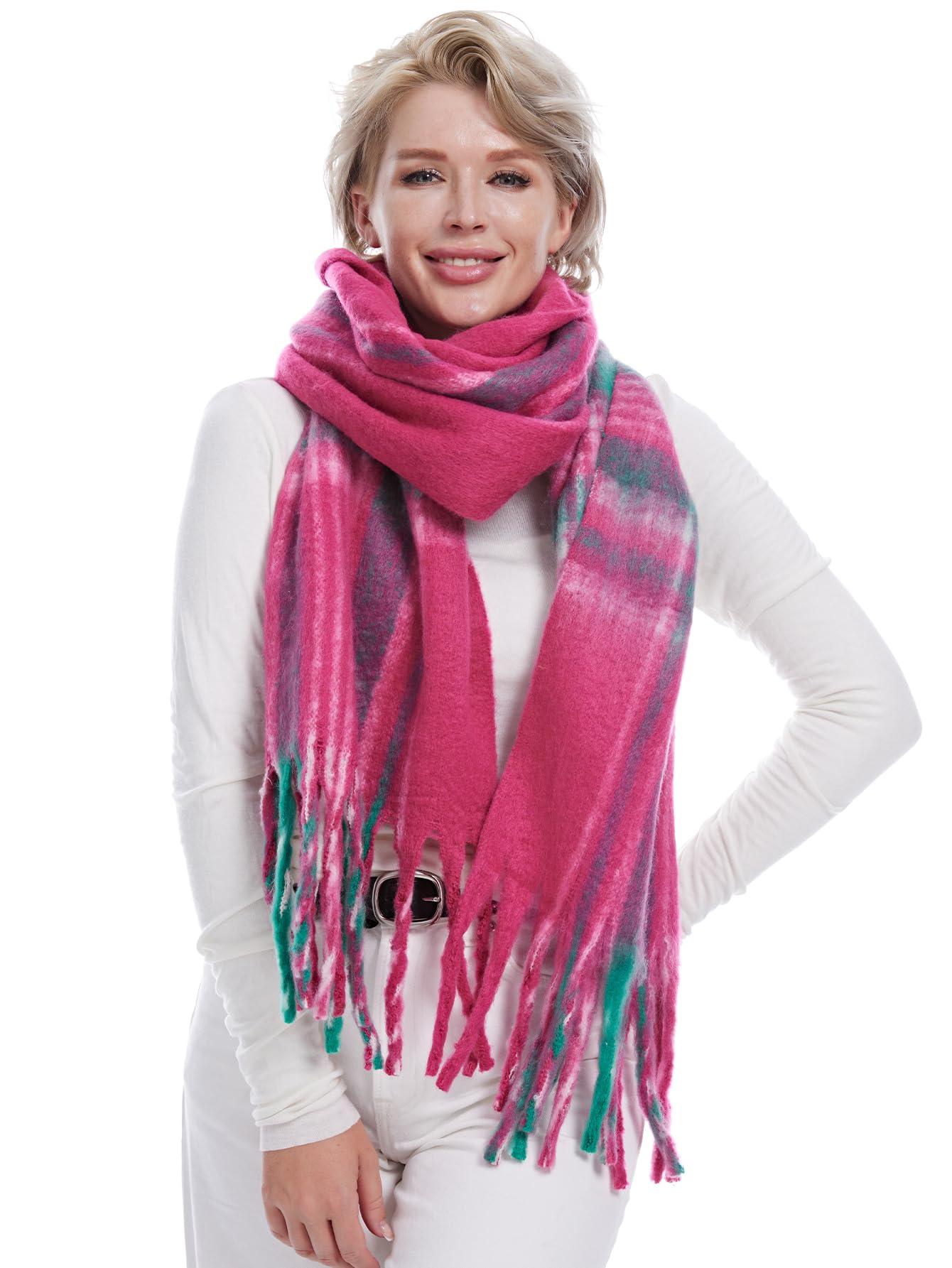Style Slice Women's Rose Red Blanket Scarf Scarves Oversized Scarf Tartan Scottish Blanket Shawl Winter Wraps Scarves Winter Scarfs
