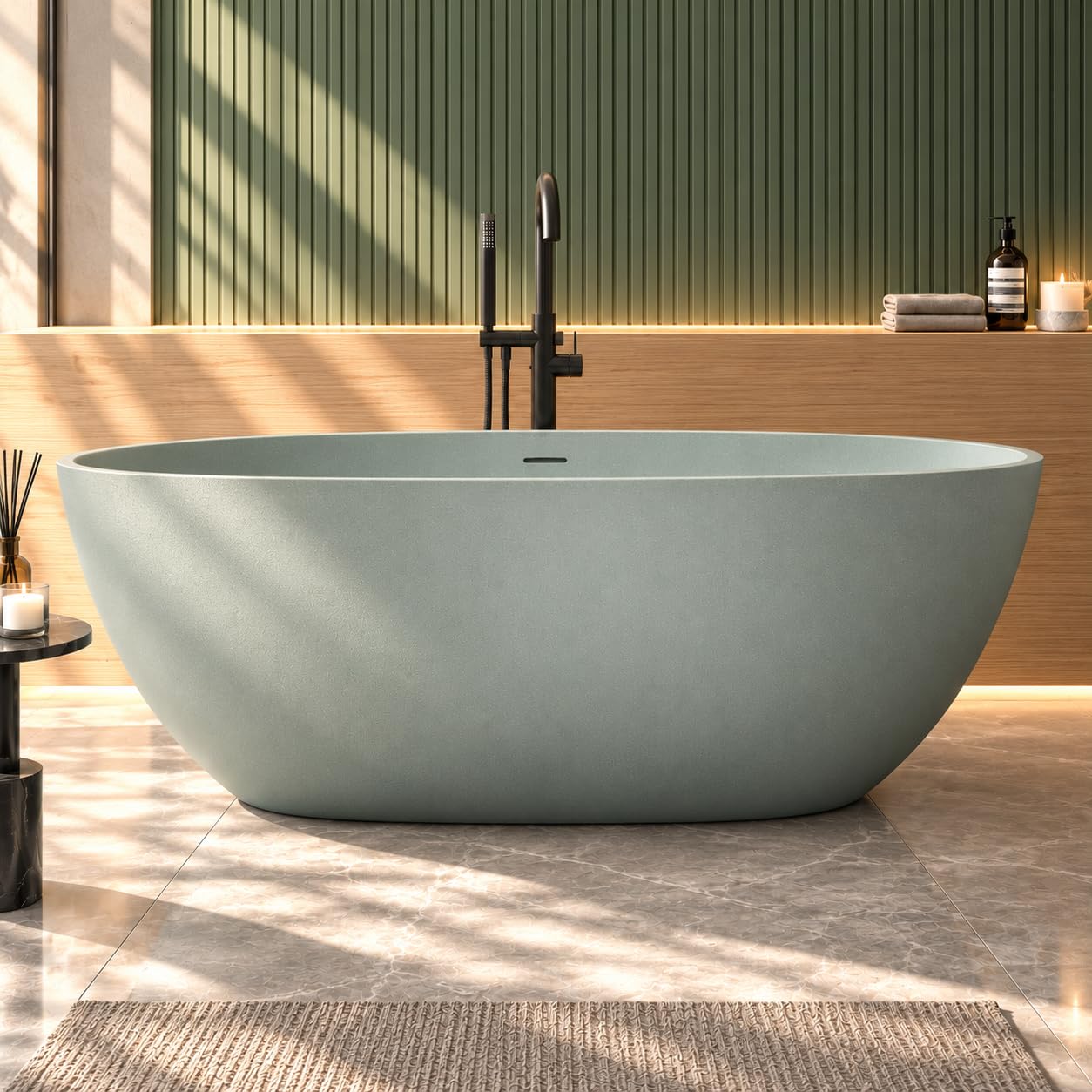70.8" Stone Resin Free Standing Tub, Small Bathtub for Bathroom