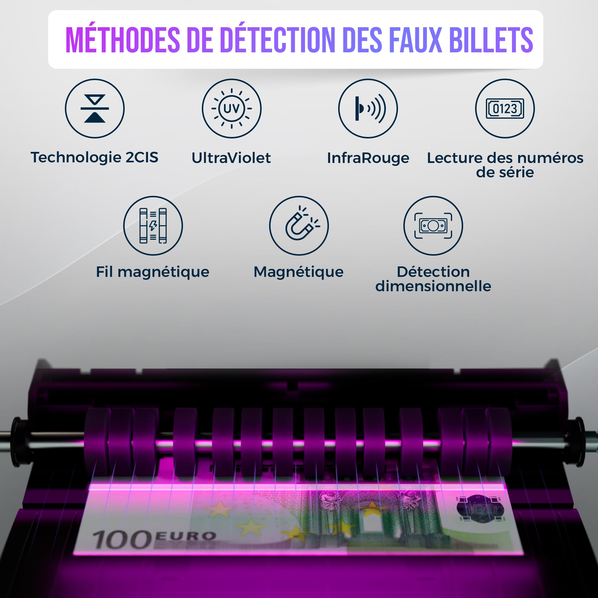 MV-550 Compteuse de billets pour billets mixtes et détecteur de faux argent, UV/MG/IR/DD/2CIS etc. | Exact | EUR USD GBP SEK CHF etc. | Compteur de billets | Compteur d'argent (MV-550)