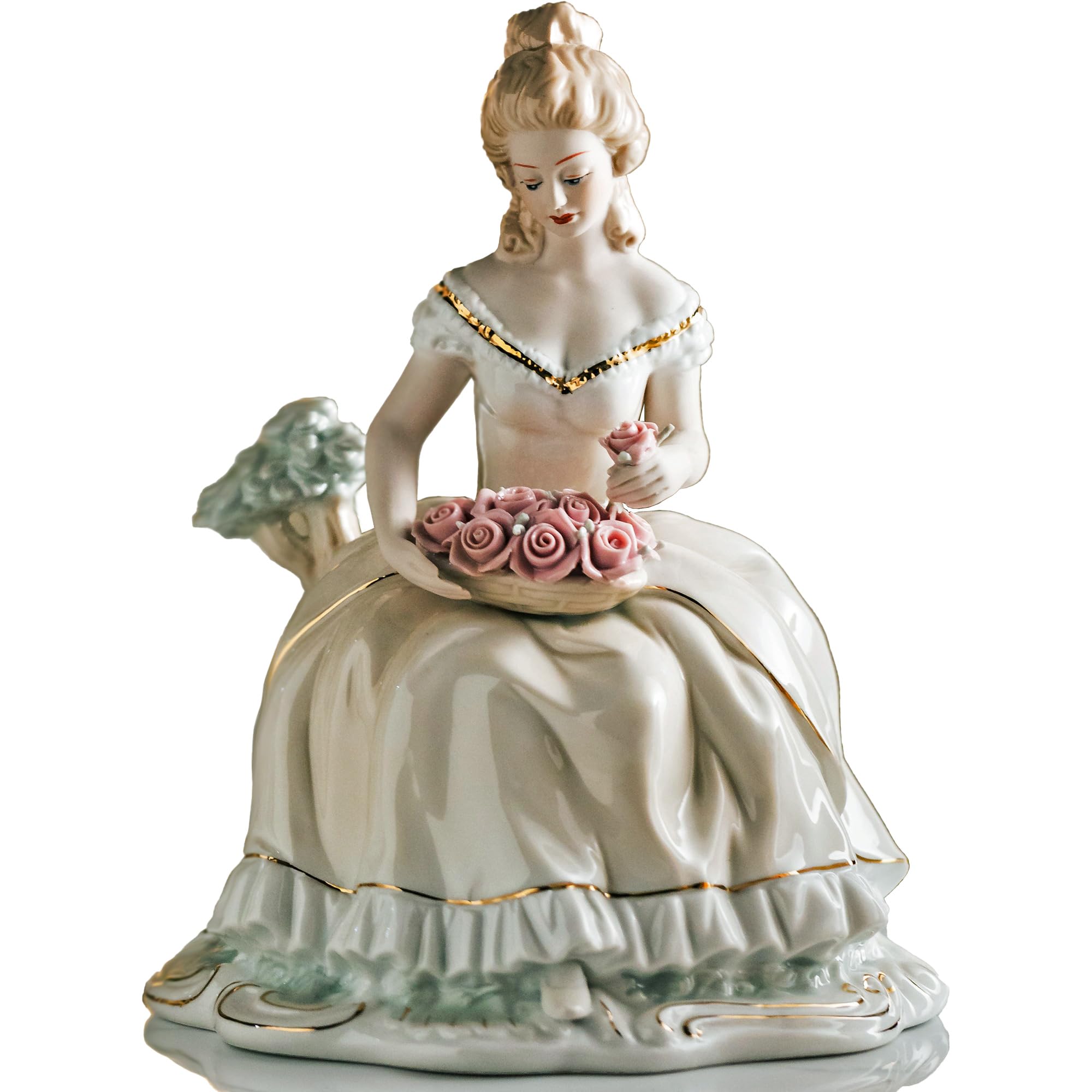 MTME Figura de porcelana, dama con flores, recuerdos, regalos de boda, estatua para decoración del hogar, (gracias querida)
