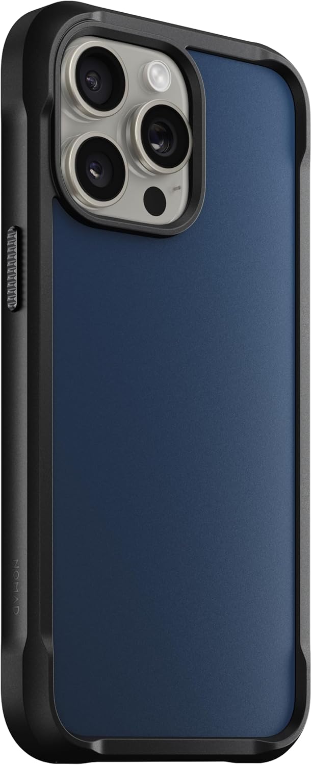 NOMAD Rugged Case | for iPhone 15 Pro Max | Polycarbonate Protective Case with TPU Bumper | Matte PET Back | MagSafe Compatible | Atlantic Blue