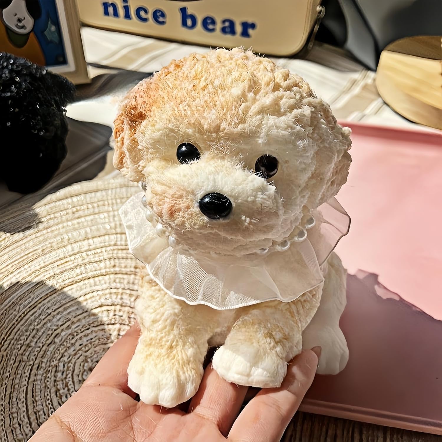 Big Taba Squishy Dog, Handmade Squishy Dog Stress Relief Toy for Adult/Kids, Cute & Soft Teddy Dog Design, Perfect Squeeze Toys Gift for Relaxation and Fun(Cream Color)