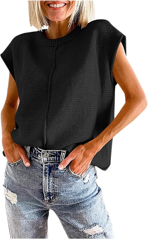 Womens Sleeveless Sweater Vest Crewneck Pullover Tops