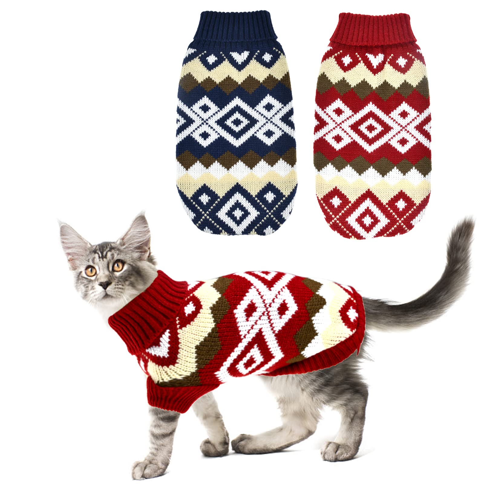 Chandail de Noël à carreaux bleu marine pour chaton, chat et chiot taille L