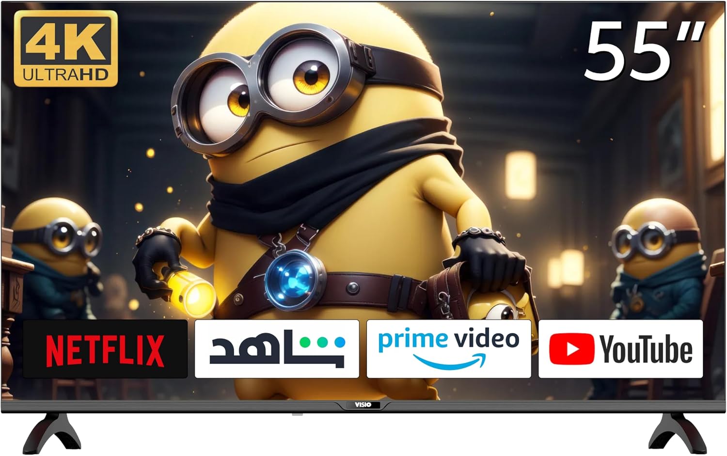 Visio 55 Inch 4K UHD Smart TV (Model 55VSSU3), Frameless HDR Android 14 Display, Built-in Satellite Receiver, Wi-Fi & E-Share Casting, Google Assistant Compatible, Wall Mount Included, Black