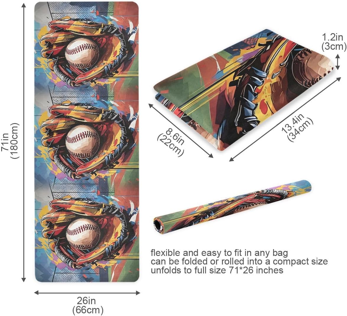 ALAZA Baseball and Baseball Glove Yoga Mat Non Slip Fitness Exercise Mat, Workout Mat for Yoga, Pilates and Floor Exercises