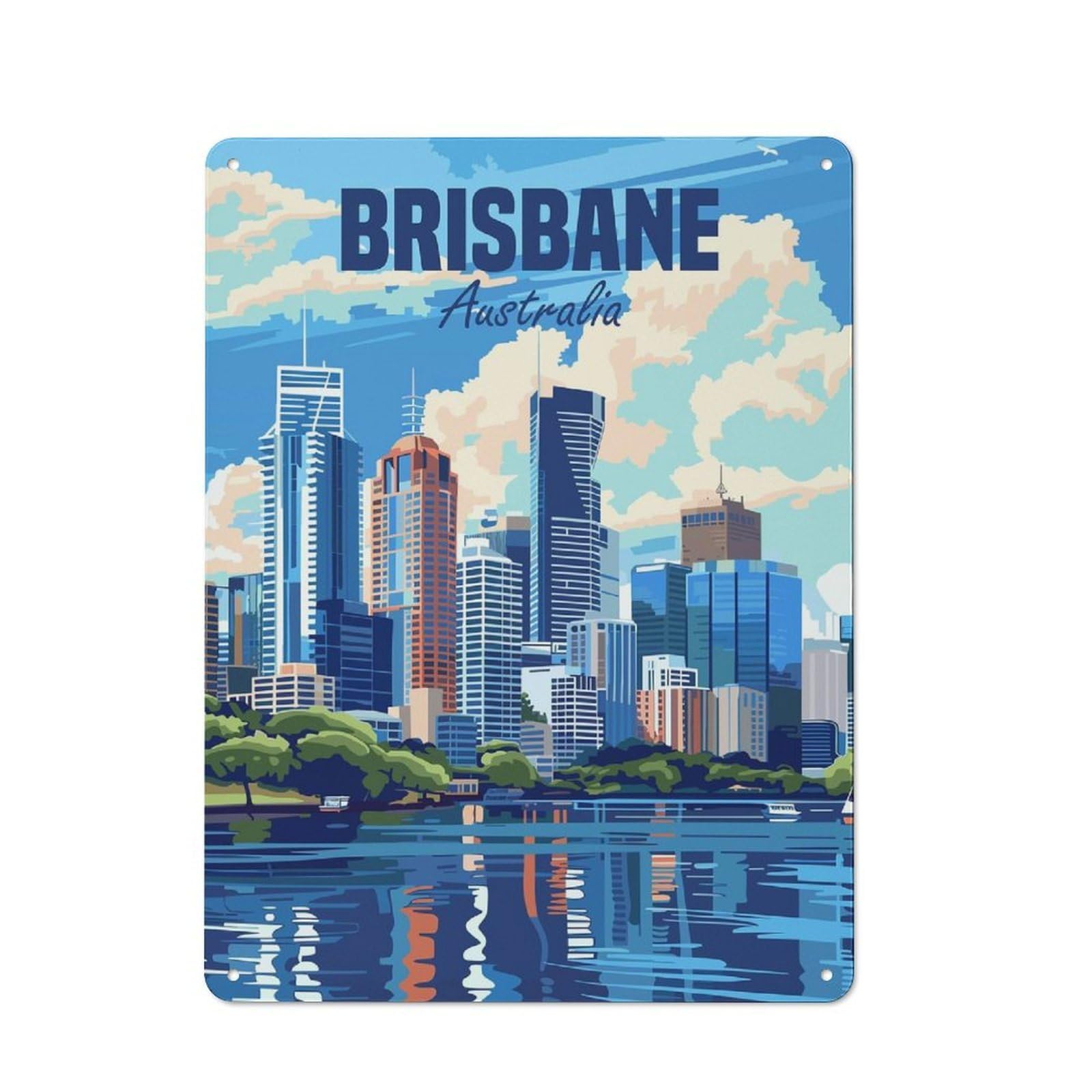 Vintage Brisbane Australia Metal Gift Sign 40x30cm, Novelty Wall Art for Hallway, Home Bar, Garage Or Study