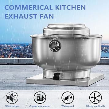 Restaurant Canopy Hood Grease Rated Exhaust Fan- Truck High-Speed Direct Drive Centrifugal Upblast Exhaust Fan 1/6 HP 110 Volt Single Phase Motor 800 CFM