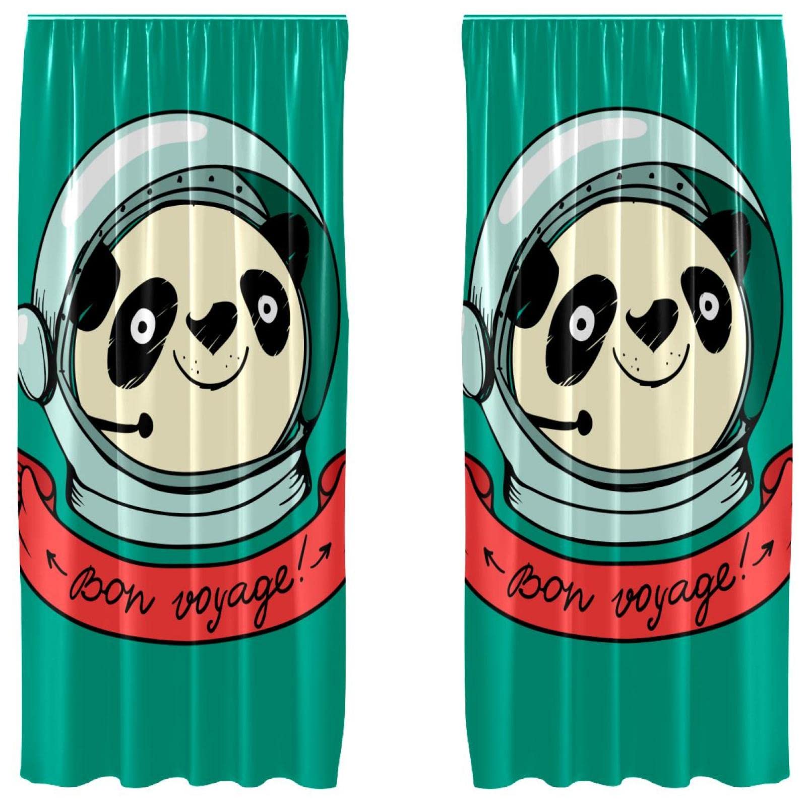 Rideaux motif panda vert voilage léger salon dimensions 140x213cm
