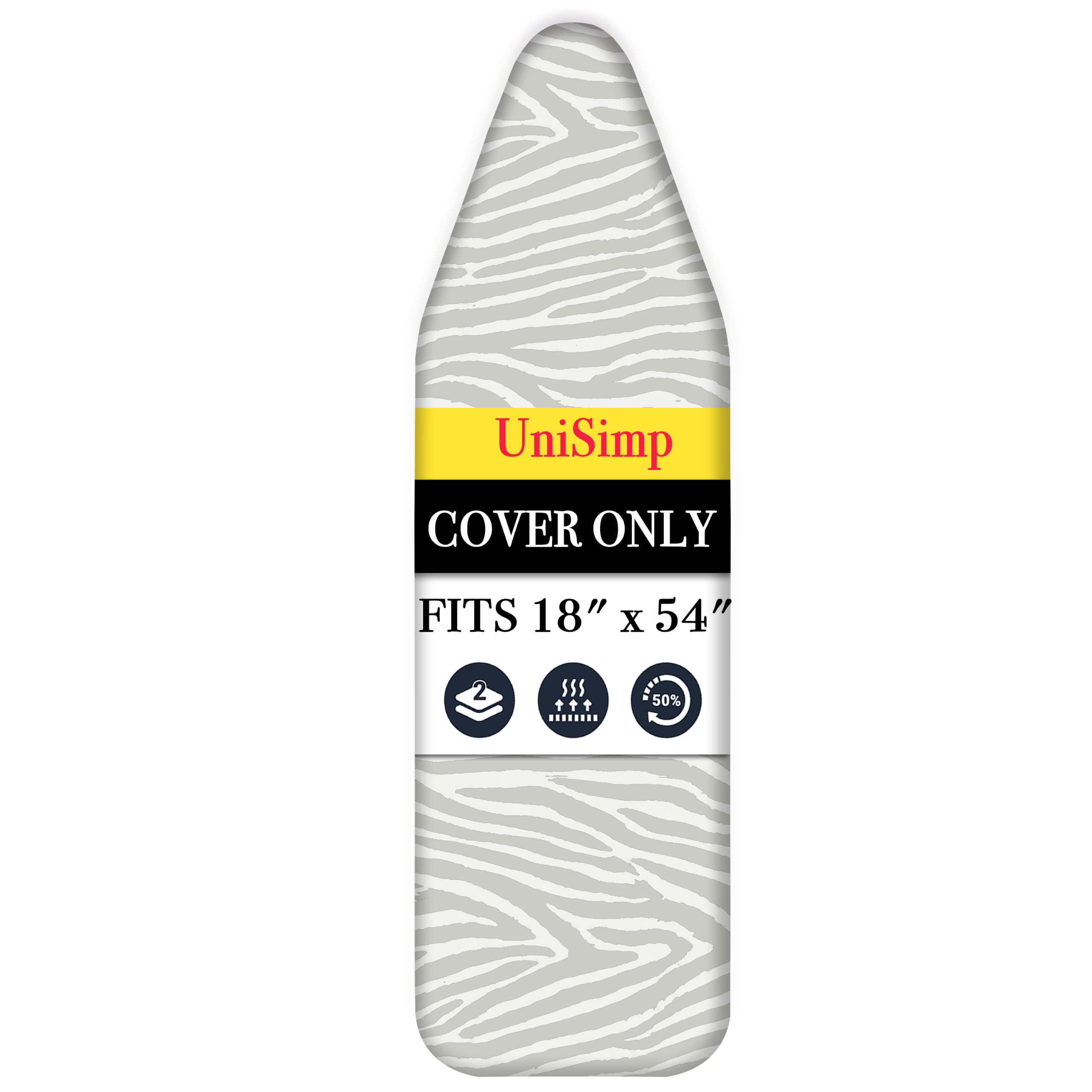 UniSimp® Padded Ironing Board Cover Up To 137x45 cm, 100% Heat Resistance Natural Cotton, Extra Thick Padding, Nose Pocket Smart Fit, Elastic Edge, Machine Washable (Zebra Stripe) — image 1