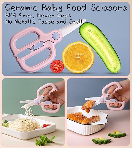 Miniatura 2 de Tijeras de comida para bebés con estuche de viaje, tijeras de cerámica para alimentos para niños, tijeras para niños pequeños con bloqueo de