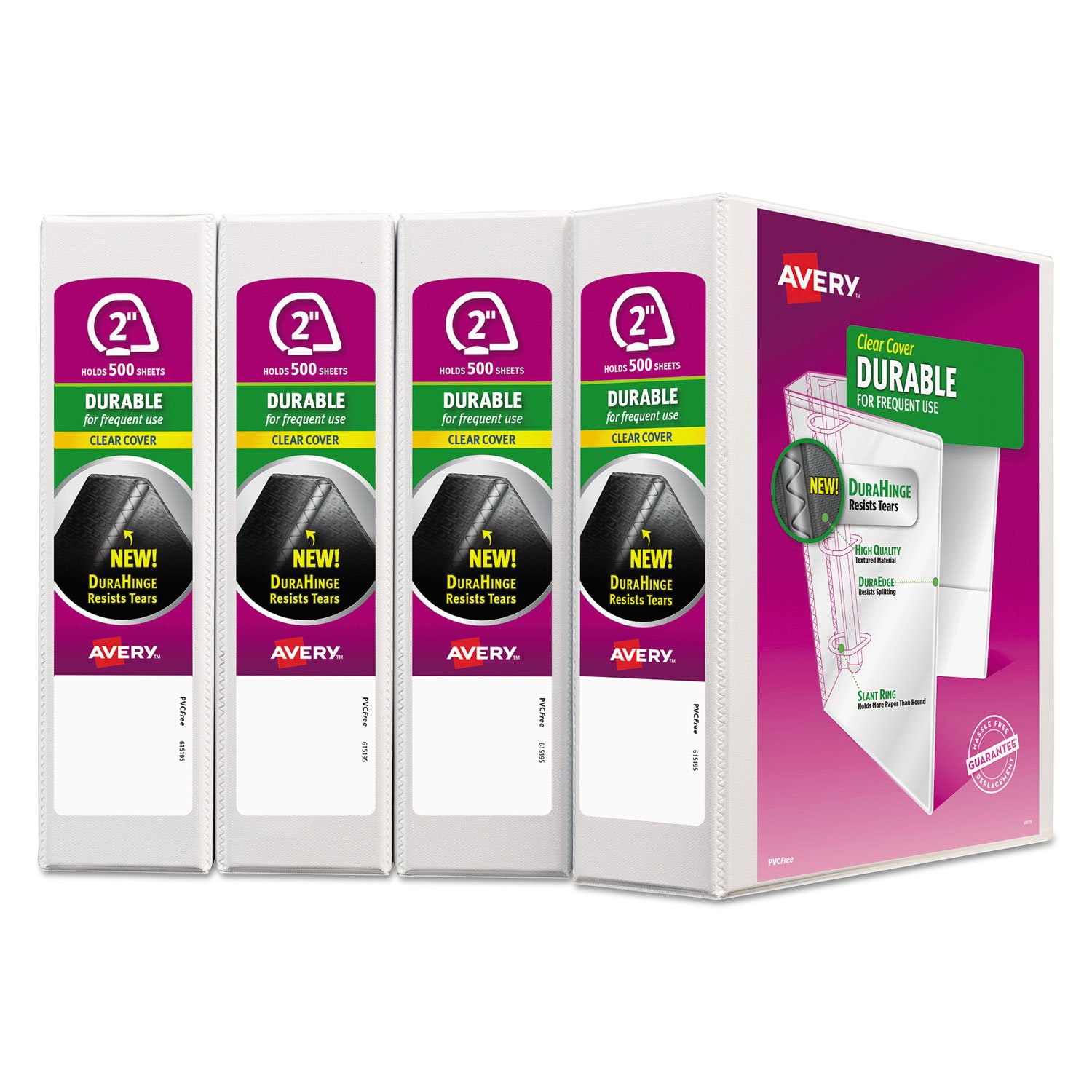 Avery Durable View 3 Ring Binders for Home, School Supplies, Office, or Organization Needs, 2" Slant Ring, 4 Pack White Binders (17032)