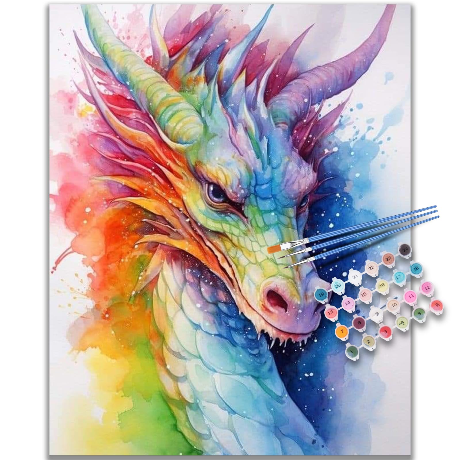 Kalonyth Op-Uk08 Dragon Paint By Numbers For Adults, Watercolor Dragon Adult Paint By Numbers Canvas Kits, Frameless, Diy Acrylic Oil Painting For Stress Relief Home Wall Decor Gift 16X20 Inch