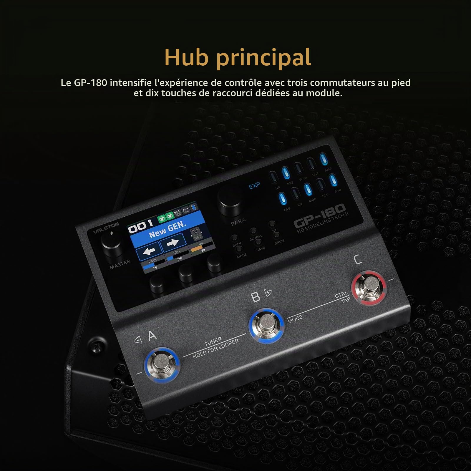 VALETON Processeur multi-effets pour guitare avec modélisation HD, 200+ effets, support IR & NAM, looper, boîte à rythmes, interface audio USB GP-180