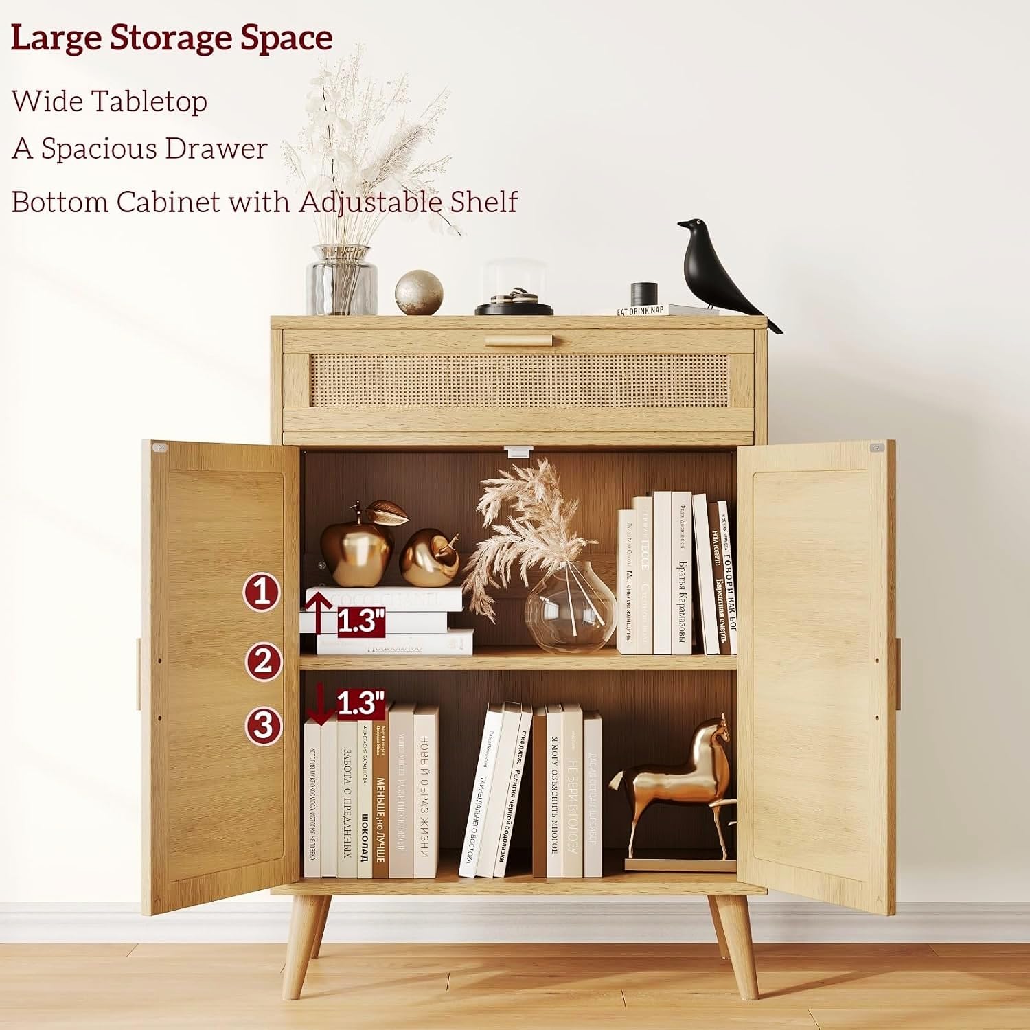 Irontar Rattan Storage Cabinet, Bathroom Floor Cabinet, Accent Cabinet for Living Room