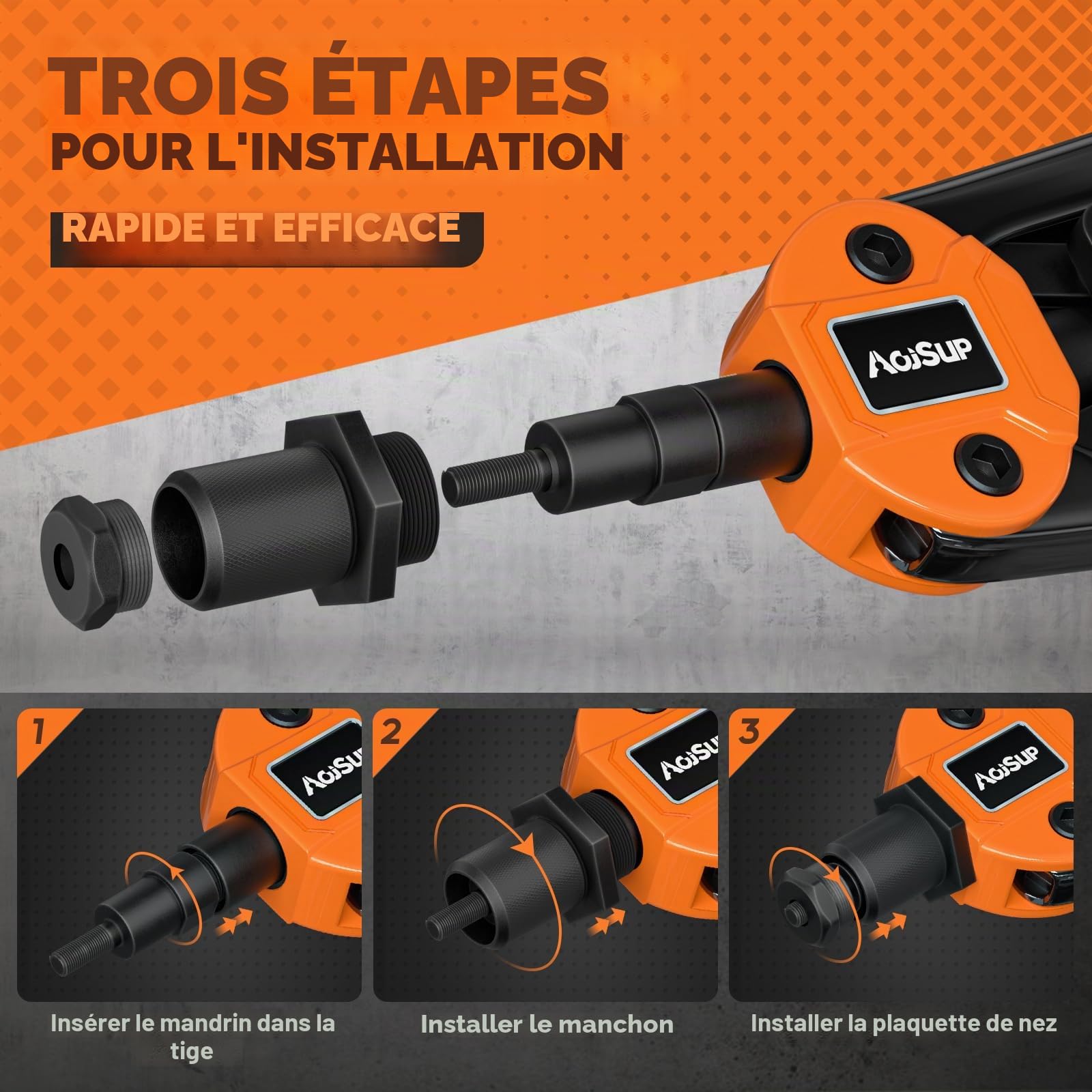 Pince à Écrou Fileté, Professionnels Pince a Insert Fileté, 14" Pince à Écrou à Riveter comprend 110 Écrous et 7 M3-M12 Mandrins Métriques, Ecrous Rivets avec Pistolet à Écrous à Double Poignée
