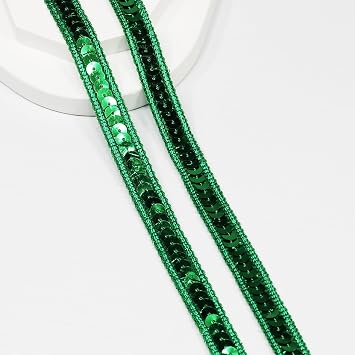 Length10 Yards,Wide 12mm/0.47 inch Green Sequin Ribbon Trim,for Sewing DIY Crafts Costume Home Decorative Green-12mm