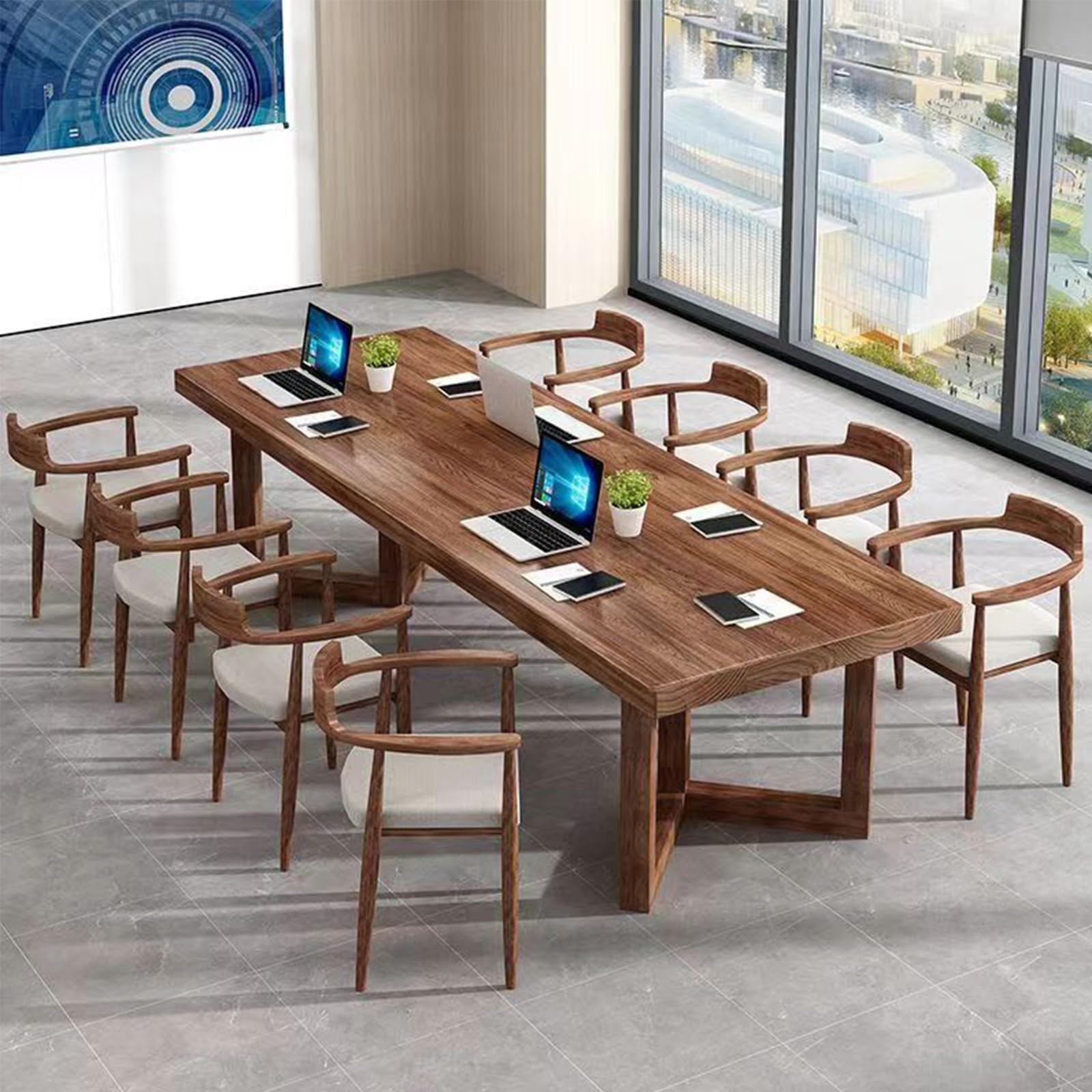 Large Rectangular Conference Table, Solid Wood Meeting Table for 4-8 People, Easy Assembly, Multi-Colored Office Furniture, 140x70 cm, Perfect for Meeting Rooms (Chairs Not Included)