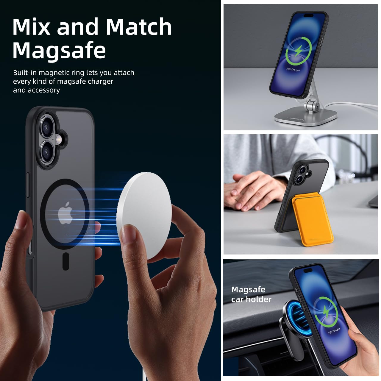 tigratigro Cover Magnetica per iPhone 16 Plus, Compatibile con MagSafe, Custodia Traslucida Opaca Posteriore Sottile Antiurto Protettiva Case, Protezione Antiurto di Grado Militare, Grigio