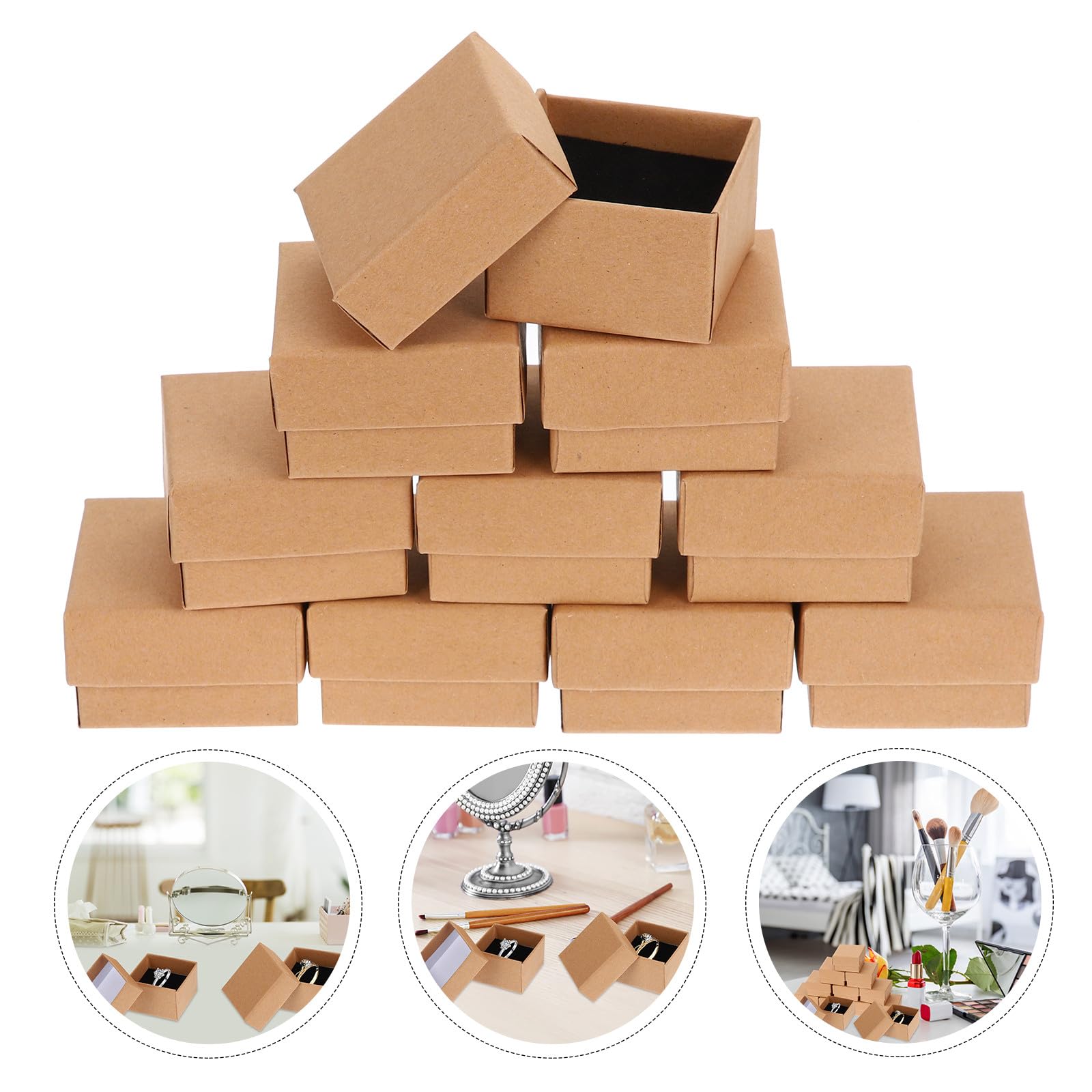 Lot de 50 Coffrets à Bijoux en Carton Kraft Marron, Boîte de Rangement Sûre et Élégante pour Bracelets et Colliers, pour Anniversaire ou Saint-valentin