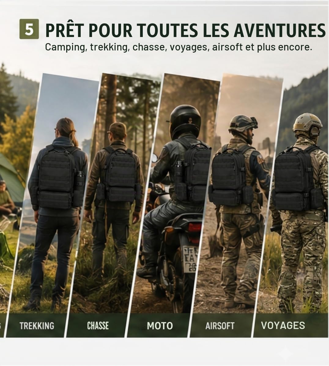 AUMTISC Sac à dos tactique militaire, 35 l, avec 3 poches Molle, protection contre la pluie et porte-bouteille d'eau