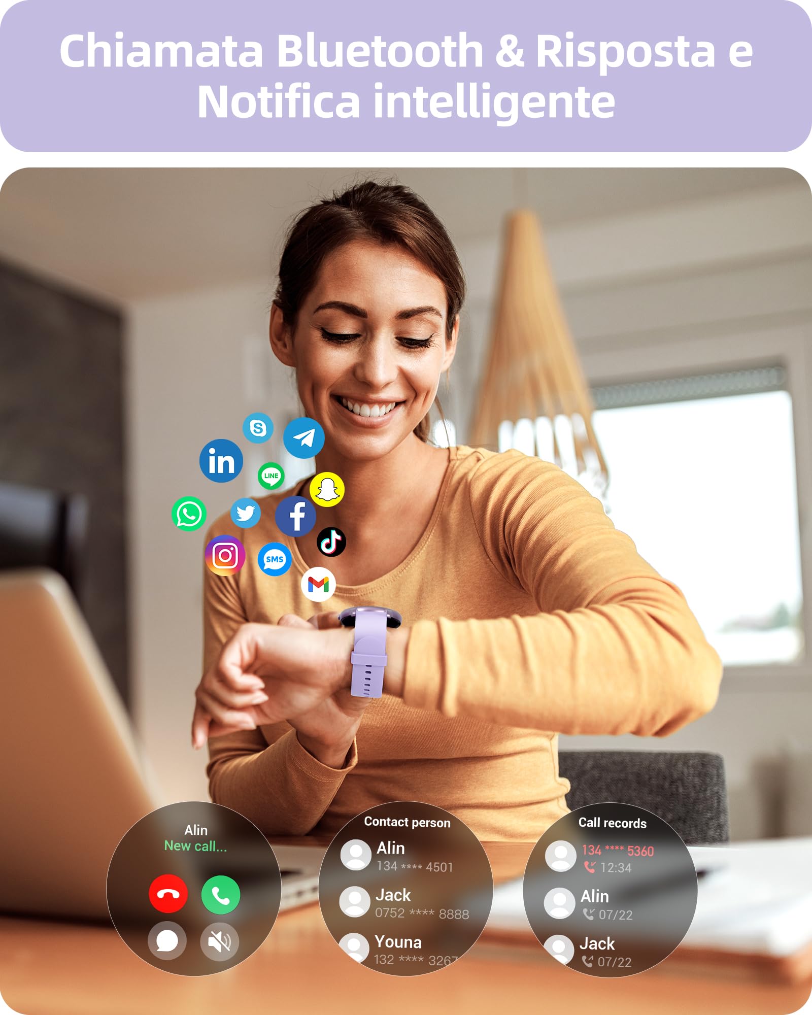 Parsonver Smartwatch Uomo Chiamate Bluetooth, 100 + Modalità Sportive, 1.32" Fitness Sportivo Orologio Fitness Monitor del SpO2/Sonno/Cardiofrequenzimetro, Smart Watch Android iOS, Viola, SPROD1 | 1.32" Fitness Sportivo Orologio con Monitor del SpO2/Sonno