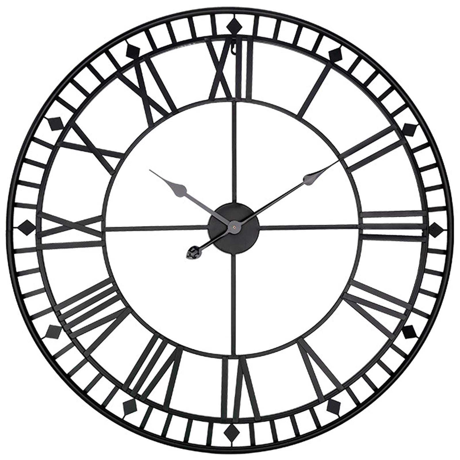 80cm Large Garden Wall Clock - Outdoor Waterproof Metal Roman Numerals, Heavy Duty Giant Open Face Wall Clock, Silent Non-Ticking Retro Skeleton Clock for Home, Garden, Patio & Conservatory