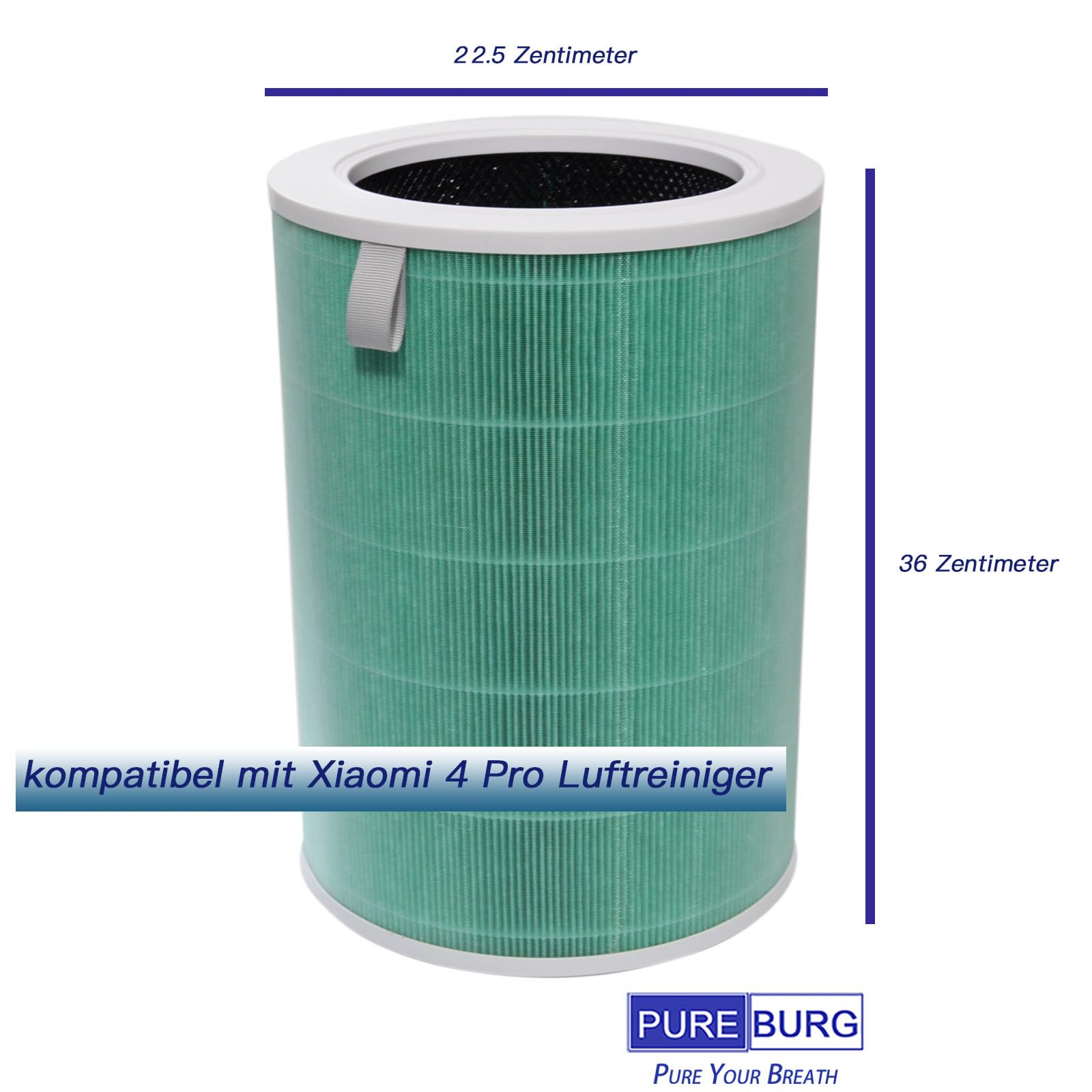 PUREBURG Ersatz-Filter kompatibel mit Xiaomi 4 Pro Luftreiniger H13, 4-stufige Filtration, Aktivkohle, 2-in-1 (Nicht geeignet für Xiaomi 4, Xiaomi 4 Lite)