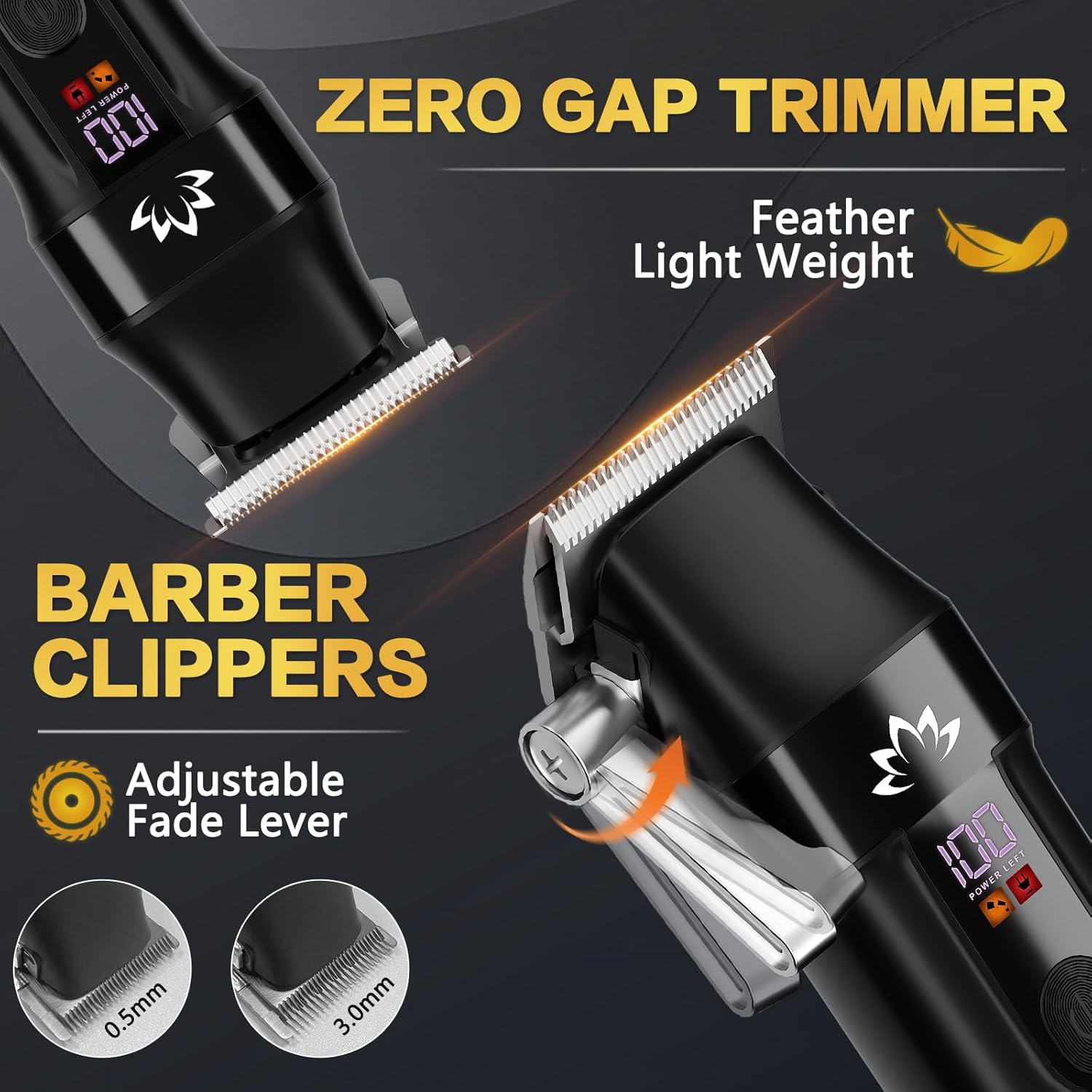AMULISS Professional Hair Clippers and Trimmer Set for Men - Cordless Haircut Kit with LED Display, Zero-Gap T-Blade Mens Grooming Beard Trimmer for Family & Barber Use (Black)