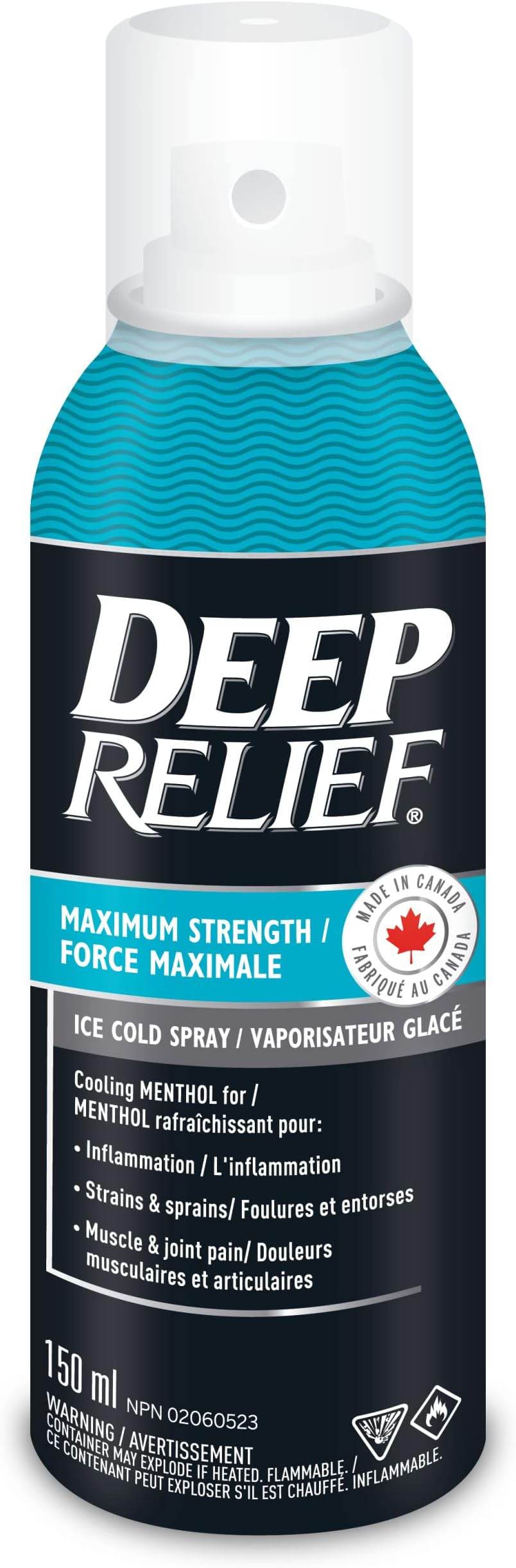 Deep Relief Ice Cold Spray, 150ml - Plastic Bottle, Spray, Cold Therapy, Turquoise, 5.3cm x 5.3cm x 17.1cm